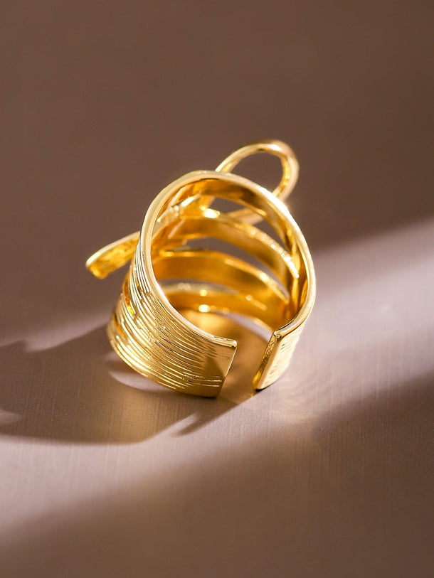 Rubans Voguish 18K Gold-Plated Textured Ribbon Statement Adjustable Ring Rings