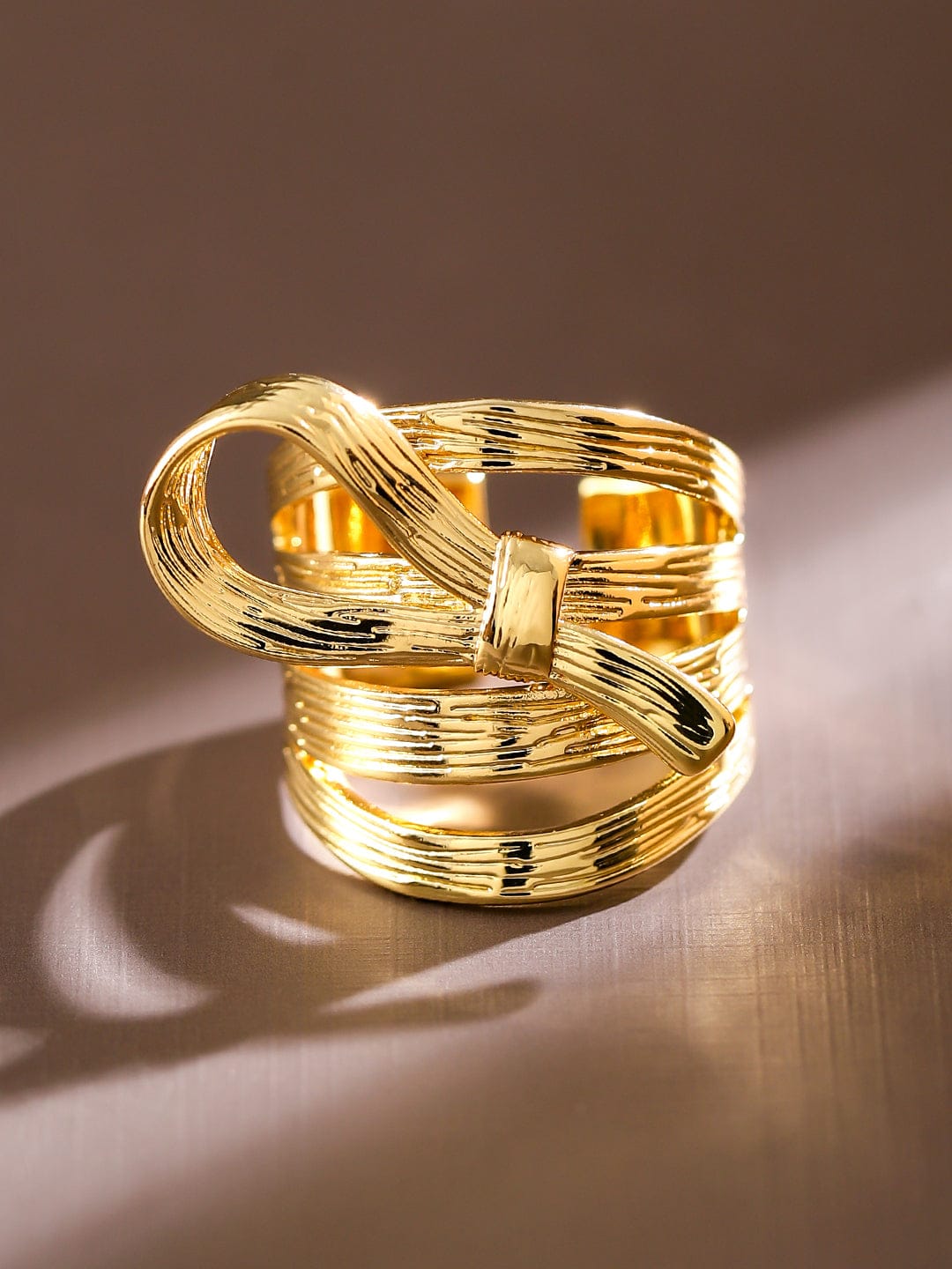 Rubans Voguish 18K Gold-Plated Textured Ribbon Statement Adjustable Ring Rings