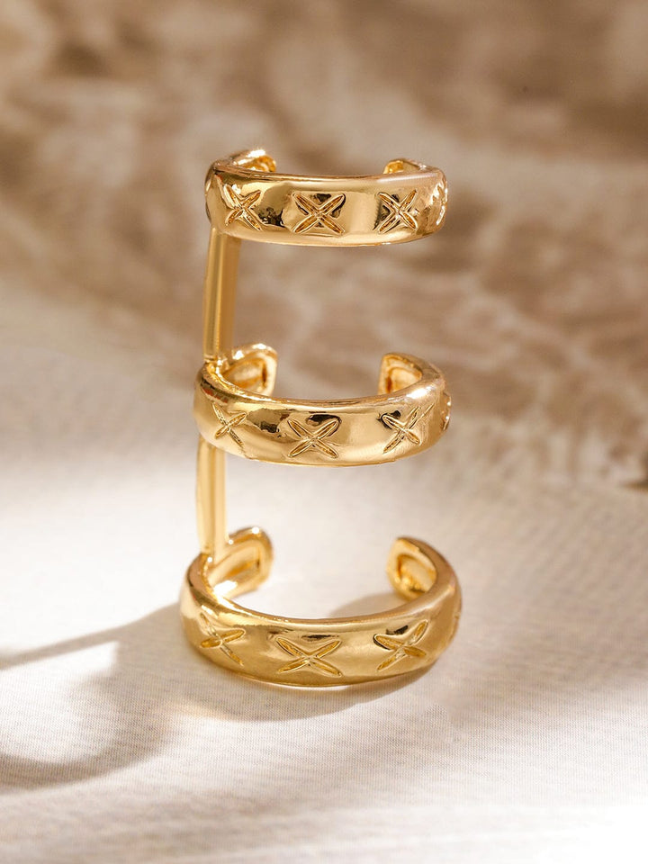 Rubans Voguish 18K Gold-Plated Triple-Band Engraved Statement Ear Cuff Earring â€“ 1 Piece Pack Earrings