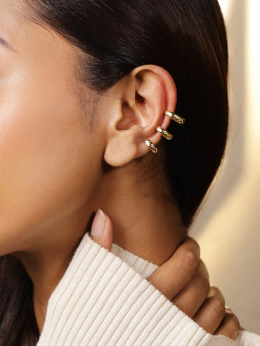 Rubans Voguish 18K Gold-Plated Triple-Band Engraved Statement Ear Cuff Earring â€“ 1 Piece Pack Earrings