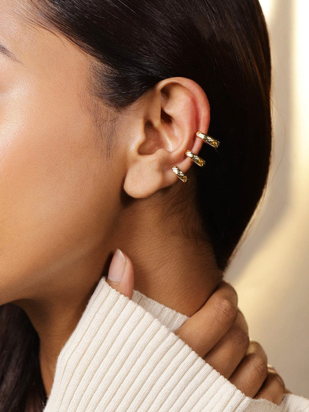 Rubans Voguish 18K Gold-Plated Triple-Band Engraved Statement Ear Cuff Earring Earrings