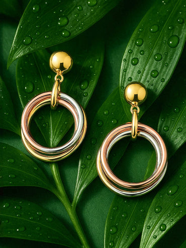 Rubans Voguish 18K Gold Plated Triple-Tone Hoop Earrings in Gold, Silver & Copper Circular Design Earrings