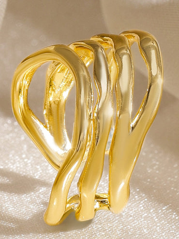 Rubans Voguish 18K Gold-Plated Wave Pattern Statement Adjustable Finger Ring Rings