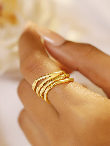 Rubans Voguish 18K Gold-Plated Wave Pattern Statement Adjustable Finger Ring Rings