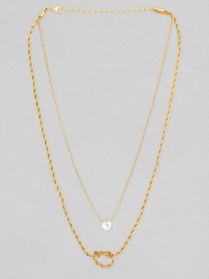 Rubans Voguish 18K Gold-Plated White AD Studded Layered Necklace Chain & Necklaces