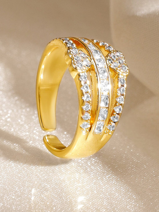 Rubans Voguish 18K Gold-Plated White Cubic Zirconia Studded Heart Motif Adjustable Ring Rings