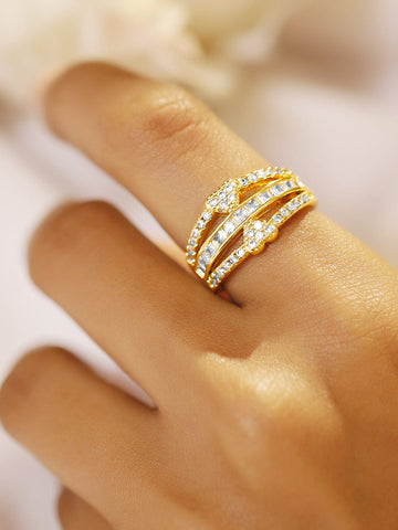 Rubans Voguish 18K Gold-Plated White Cubic Zirconia Studded Heart Motif Adjustable Ring Rings