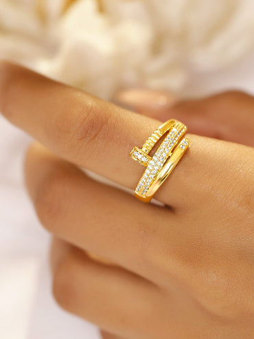Rubans Voguish 18K Gold-Plated White Cubic Zirconia Studded Sleek Adjustable Finger Ring Finger Ring