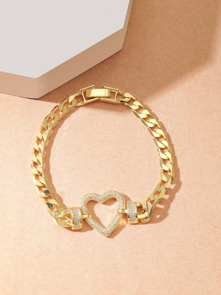 Fancy All Gold RHODIUM Micro Pave Bangle Bracelet w/Large Gold Rhodium & Pave Heart Pendant buying w/Micro Pave HAMSAS