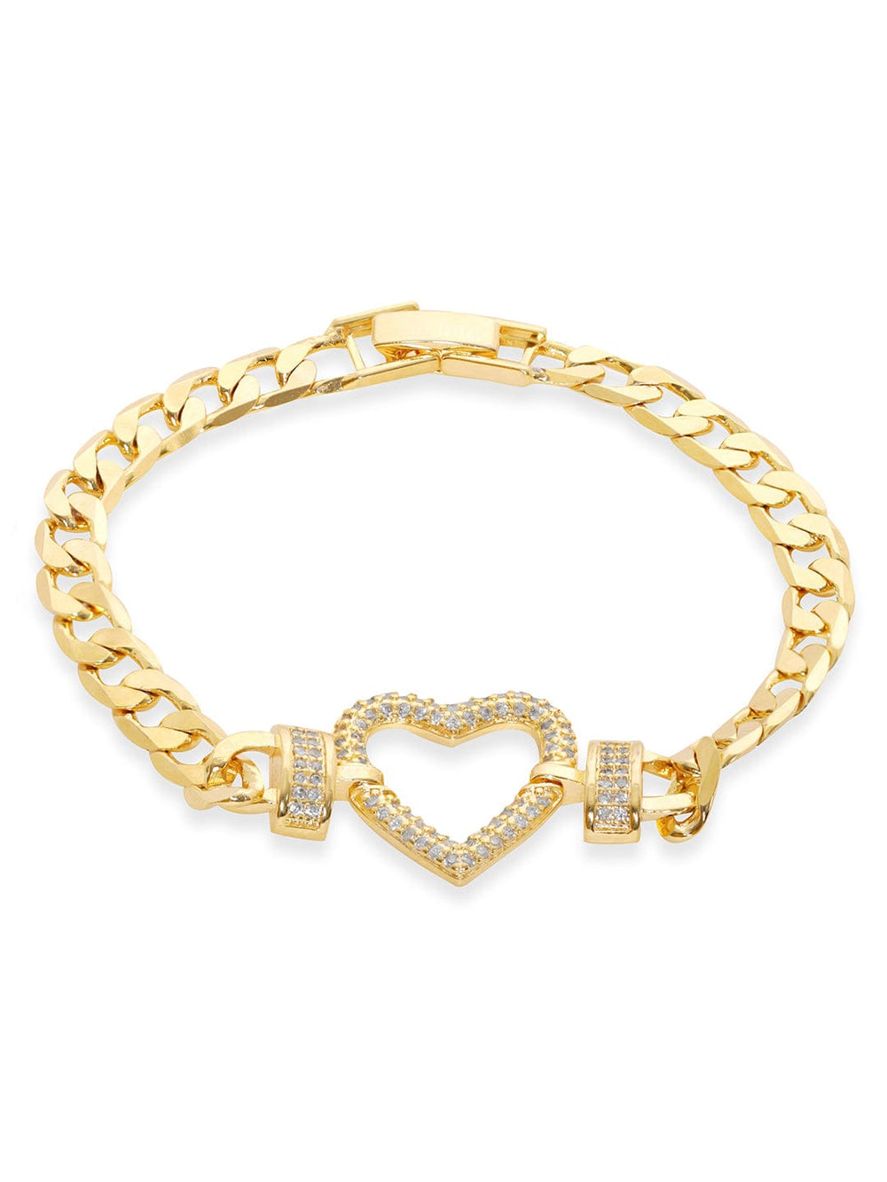 Rubans Voguish 18K Gold Plated Zirconia Pave studded Cuban Chain Heart Classy bracelet Bracelets