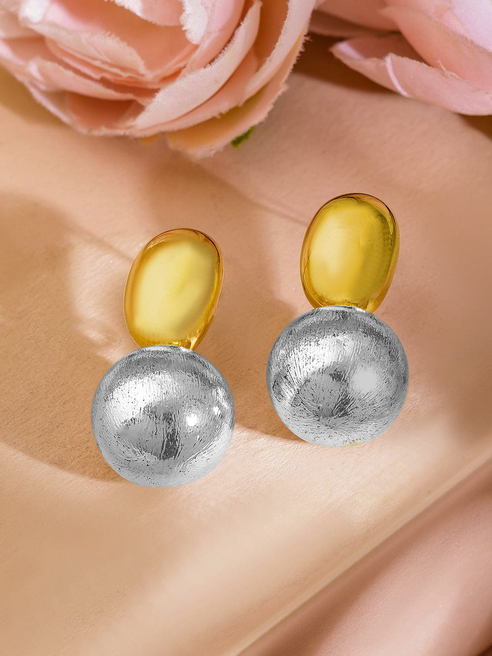 Rubans Voguish 18K Gold & Rhodium Dual-Plated Matte Finish Drop Earrings Earrings