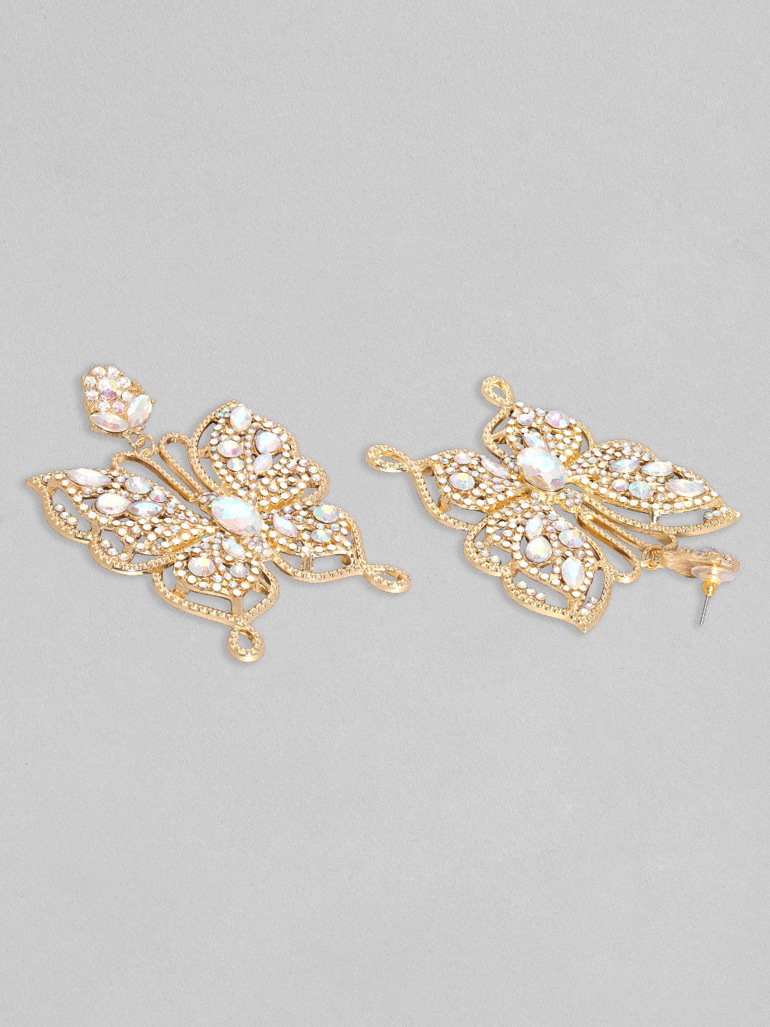 Rubans Voguish 18K Gold Toned White Zircons Studded Butterfly Dangle Earring Earrings