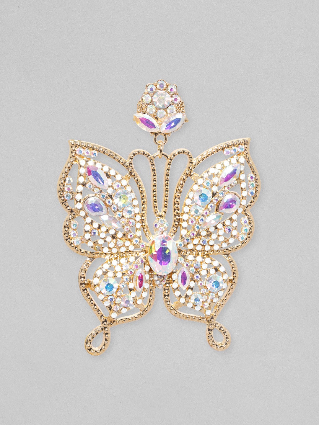 Rubans Voguish 18K Gold Toned White Zircons Studded Butterfly Dangle Earring Earrings