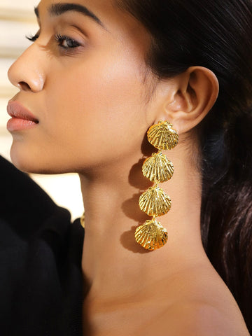 Rubans Voguish 22K Gold-Plated Bold Shell Motif Statement Drop Earrings Earrings