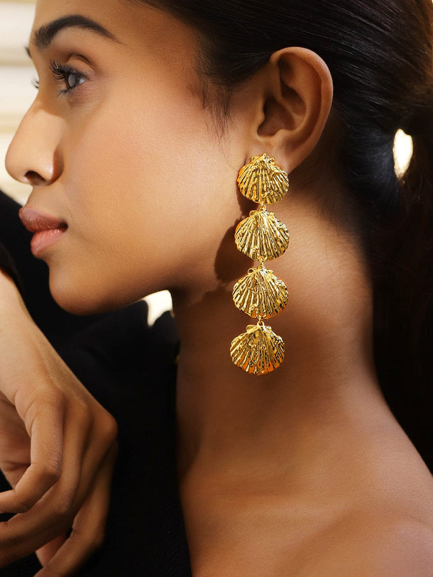 Rubans Voguish 22K Gold-Plated Bold Shell Motif Statement Drop Earrings Earrings