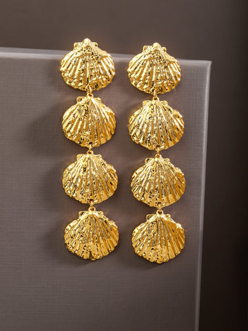 Rubans Voguish 22K Gold-Plated Bold Shell Motif Statement Drop Earrings Earrings