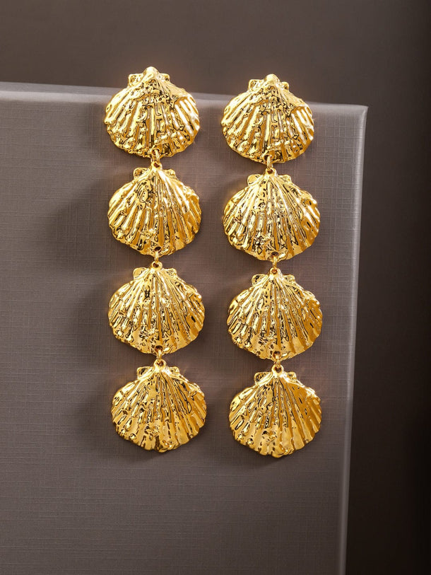 Rubans Voguish 22K Gold-Plated Bold Shell Motif Statement Drop Earrings Earrings