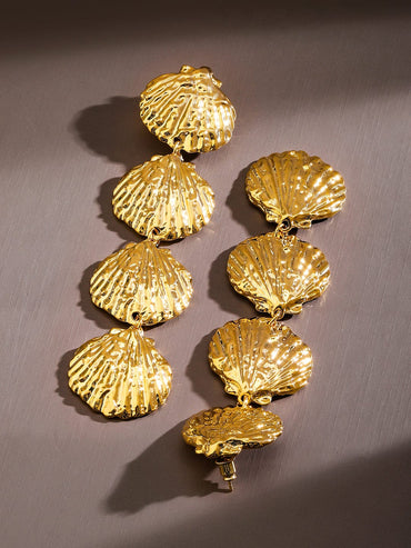 Rubans Voguish 22K Gold-Plated Bold Shell Motif Statement Drop Earrings Earrings