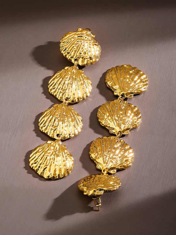 Rubans Voguish 22K Gold-Plated Bold Shell Motif Statement Drop Earrings Earrings