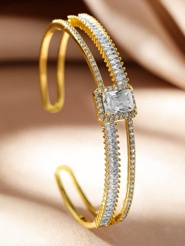 Rubans Voguish 22K Gold-Plated Cubic Zirconia & AD Studded Dual Row Cuff Bracelet Wristwear