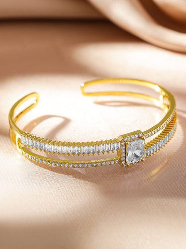 Rubans Voguish 22K Gold-Plated Cubic Zirconia & AD Studded Dual Row Cuff Bracelet Wristwear