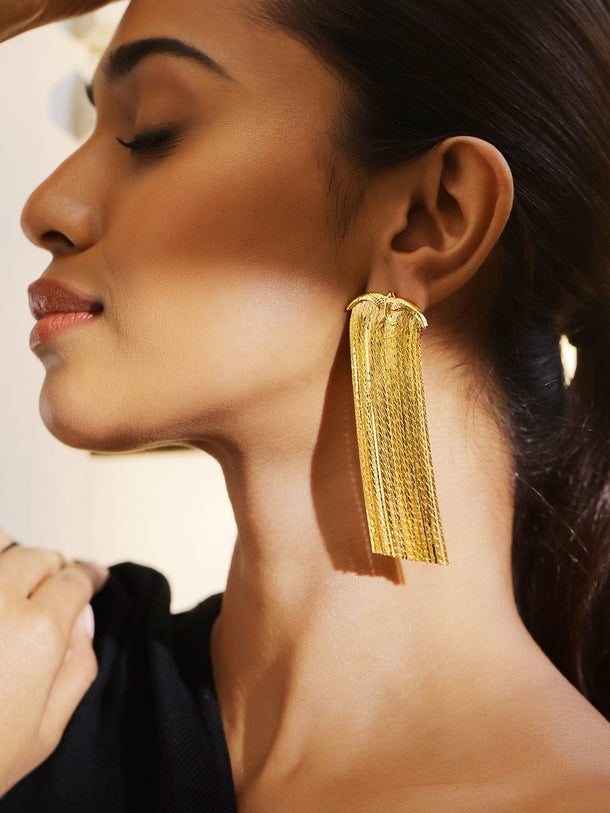 Rubans Voguish 22K Gold-Plated Demi-Fine Statement Long Tassel Drop Earrings Earrings