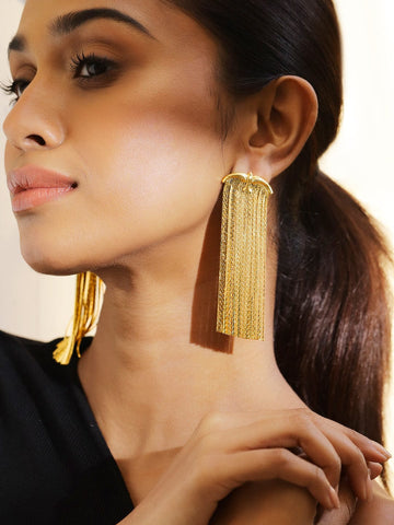 Rubans Voguish 22K Gold-Plated Demi-Fine Statement Long Tassel Drop Earrings Earrings