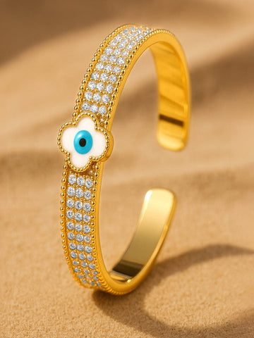 Rubans Voguish 22K Gold-Plated Evil Eye Cuff Bracelet with Cubic Zirconia Detailing Bangles & Bracelet