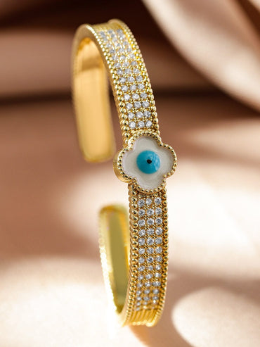 Rubans Voguish 22K Gold-Plated Evil Eye Cuff Bracelet with Cubic Zirconia Detailing Wristwear