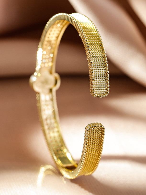 Rubans Voguish 22K Gold-Plated Evil Eye Cuff Bracelet with Cubic Zirconia Detailing Wristwear