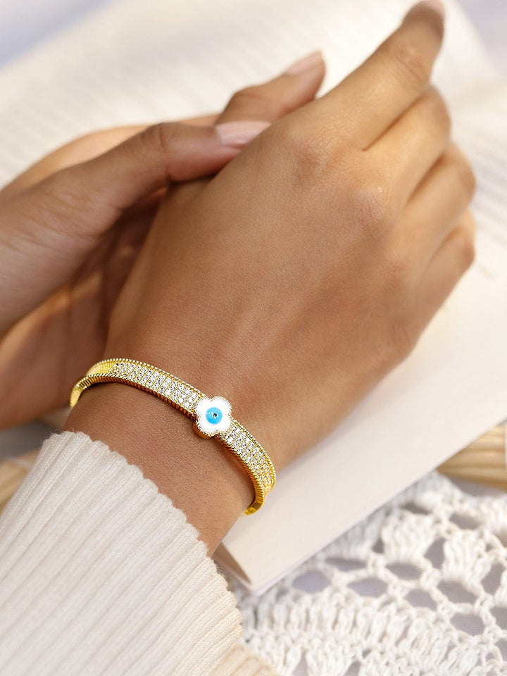 Rubans Voguish 22K Gold-Plated Evil Eye Cuff Bracelet with Cubic Zirconia Detailing Wristwear