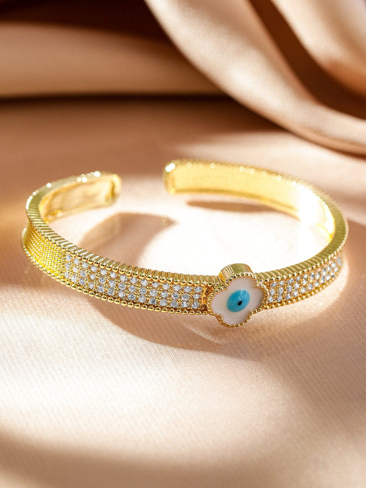 Rubans Voguish 22K Gold-Plated Evil Eye Cuff Bracelet with Cubic Zirconia Detailing Wristwear