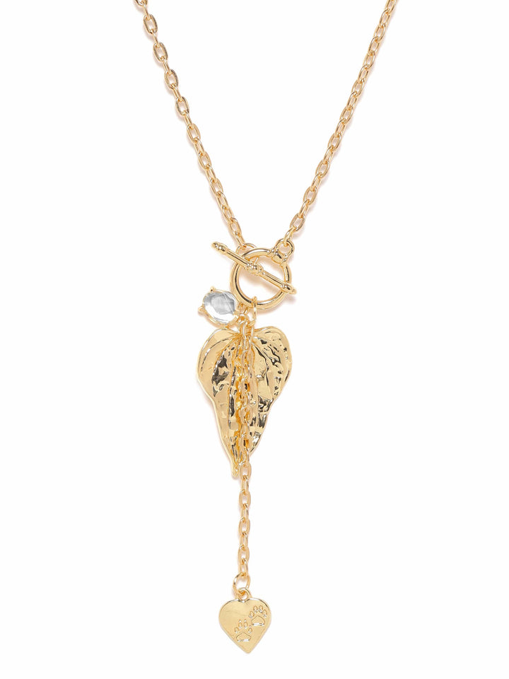 Rubans Voguish 22K Gold plated Link chain heart charm contemprory copper necklace Necklace