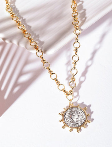 Rubans Voguish 22K Gold plated Link Chain Sunburst Charm Statement copper necklace Necklace