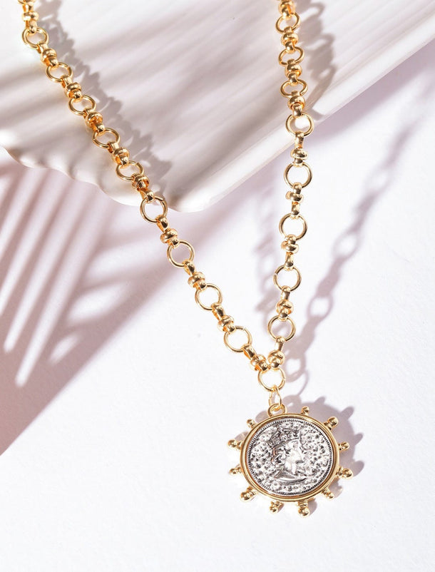 Rubans Voguish 22K Gold plated Link Chain Sunburst Charm Statement copper necklace Necklace