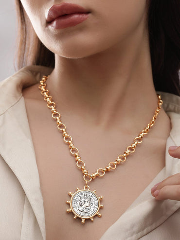 Rubans Voguish 22K Gold plated Link Chain Sunburst Charm Statement copper necklace Necklace