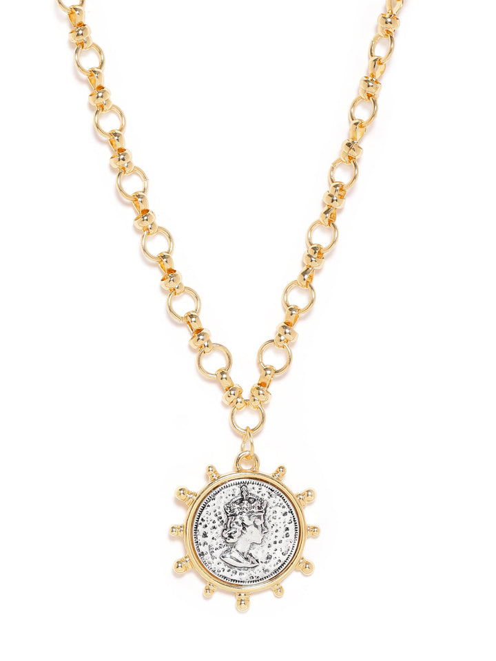 Rubans Voguish 22K Gold plated Link Chain Sunburst Charm Statement copper necklace Necklace