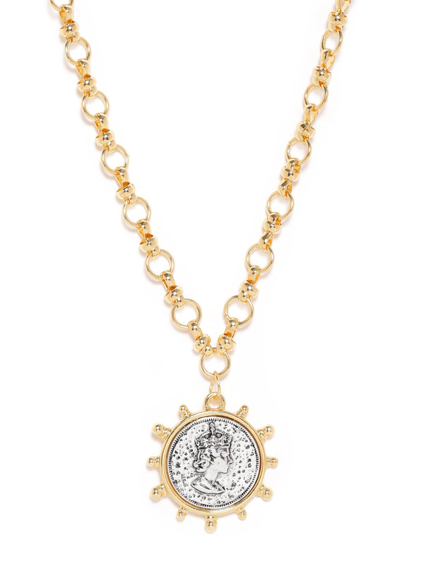 Rubans Voguish 22K Gold plated Link Chain Sunburst Charm Statement copper necklace Necklace