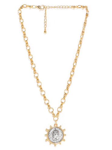 Rubans Voguish 22K Gold plated Link Chain Sunburst Charm Statement copper necklace Necklace