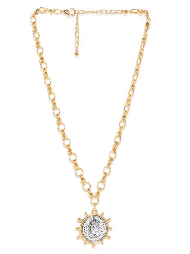 Rubans Voguish 22K Gold plated Link Chain Sunburst Charm Statement copper necklace Necklace