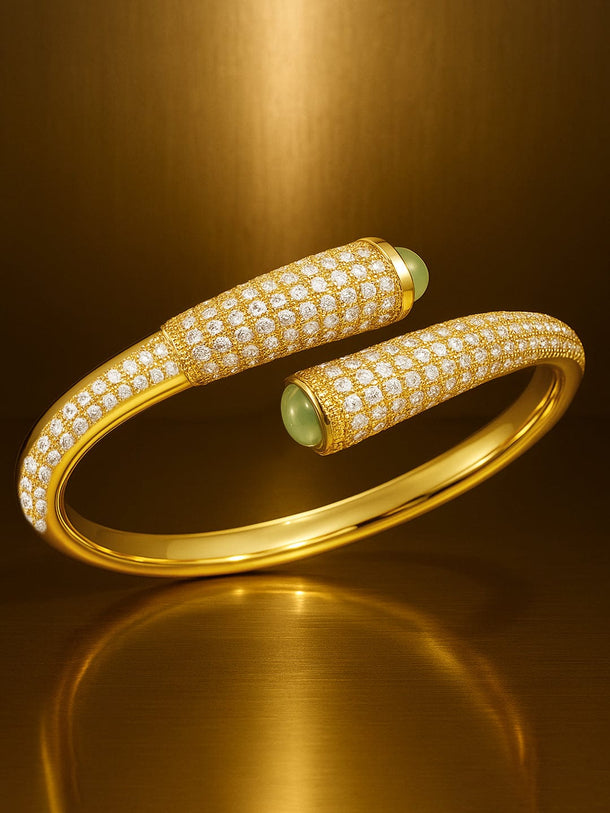 Rubans Voguish 22K Gold-Plated Open Cuff Bracelet with Cubic Zirconia and Green Gemstone Bangles & Bracelet