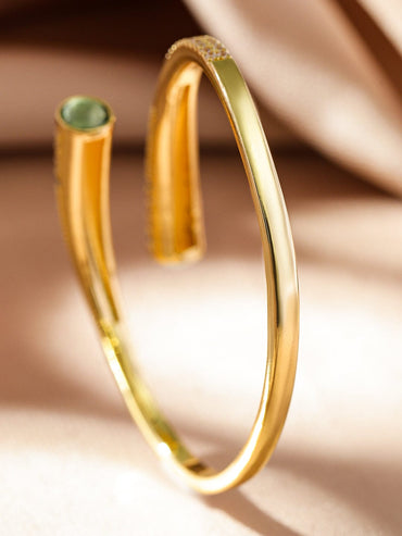 Rubans Voguish 22K Gold-Plated Open Cuff Bracelet with Cubic Zirconia and Green Gemstone Wristwear