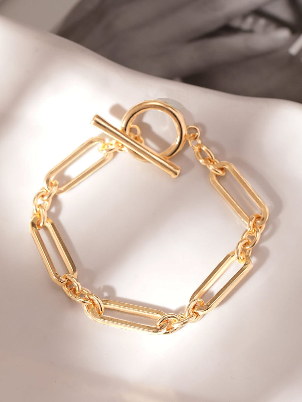 Rubans Voguish 22K Gold plated paperclip link chain copper bracelet Bangles & Bracelets