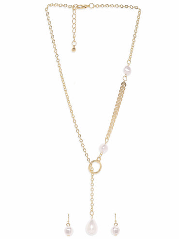 Rubans Voguish 22K Gold Plated Pearl Beaded Charm Dangle Copper Necklace Necklace