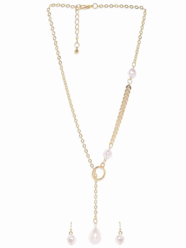 Rubans Voguish 22K Gold Plated Pearl Beaded Charm Dangle Copper Necklace Necklace