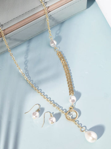 Rubans Voguish 22K Gold Plated Pearl Beaded Charm Dangle Copper Necklace Necklace