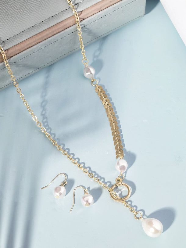 Rubans Voguish 22K Gold Plated Pearl Beaded Charm Dangle Copper Necklace Necklace