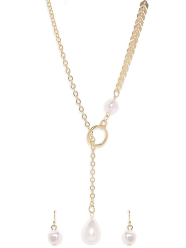 Rubans Voguish 22K Gold Plated Pearl Beaded Charm Dangle Copper Necklace Necklace