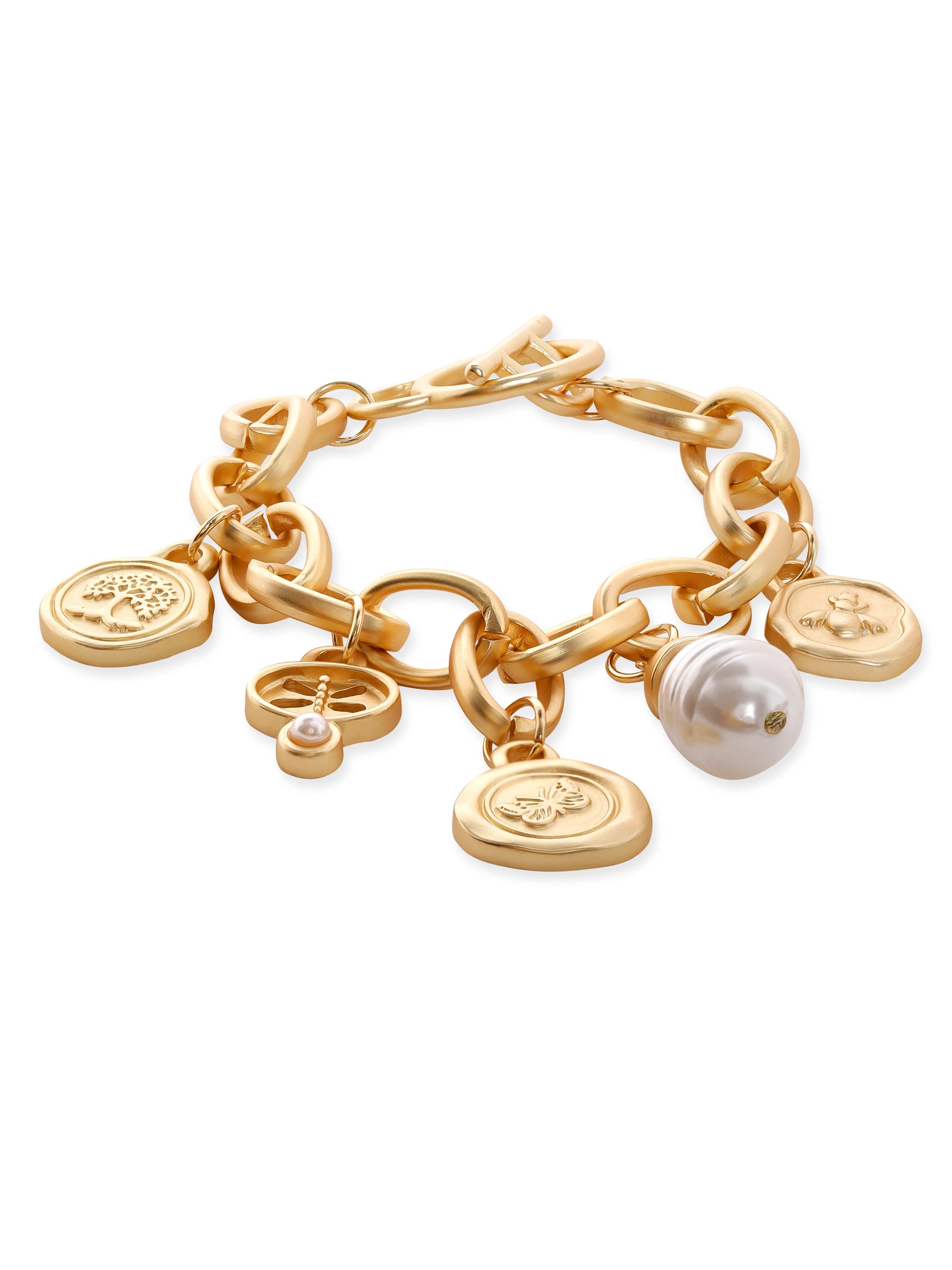 Elegant Gold Beaded Charm Bracelet for Women - BR-429
