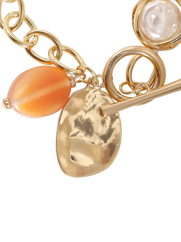 Rubans Voguish 22K Gold plated Pearl beaded link chain copper bracelet Bangles & Bracelets